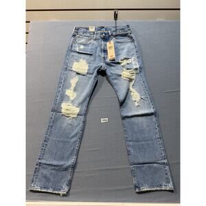 Levi's 501 Original Straight Denin Ripped Jeans men Sz 32x32 Blue Brand New